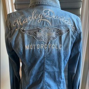 Harley Davidson Motor Clothes washed denim shirt